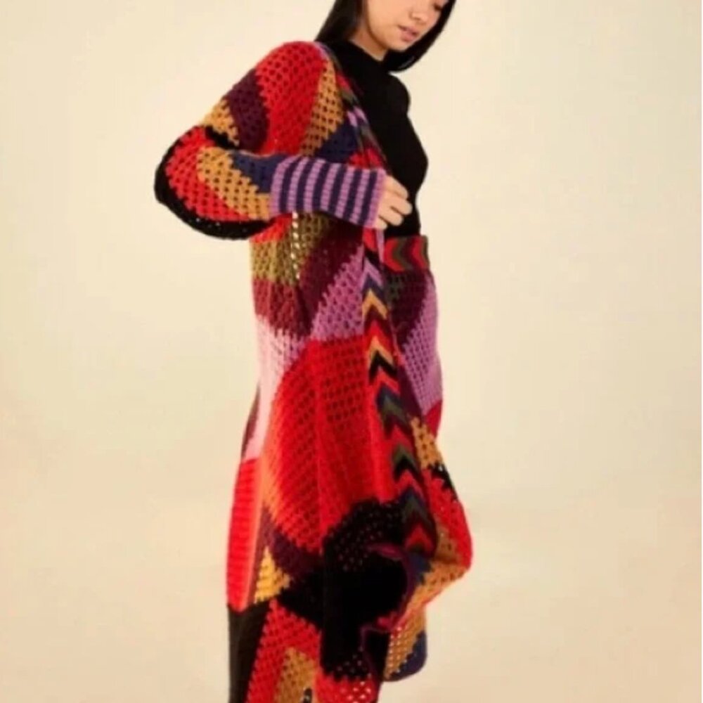 Farm Rio Juliana Stripes Cardigan Sweater Open Crochet  $295 NWT - Picture 4 of 8